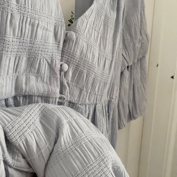 Dusty BlueTextured V-Neck Button Down Dress - Picture 4 of 7